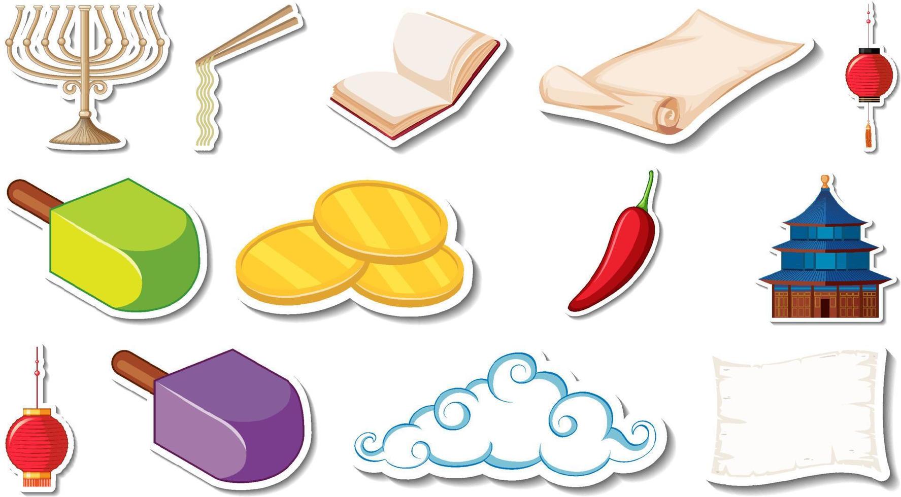 Set of different traditional objects vector