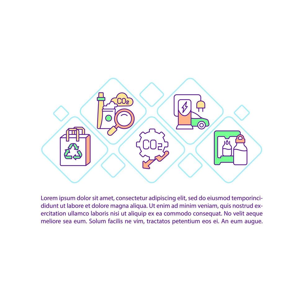 Reduce carbon emissions concept line icons with text. PPT page vector template with copy space. Brochure, magazine, newsletter design element. Recycling program linear illustrations on white