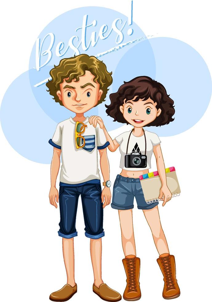 Two teenage boy and girl cartoon characters vector