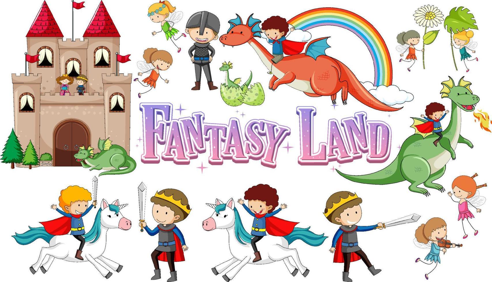 Set of fairy tale cartoon characters vector