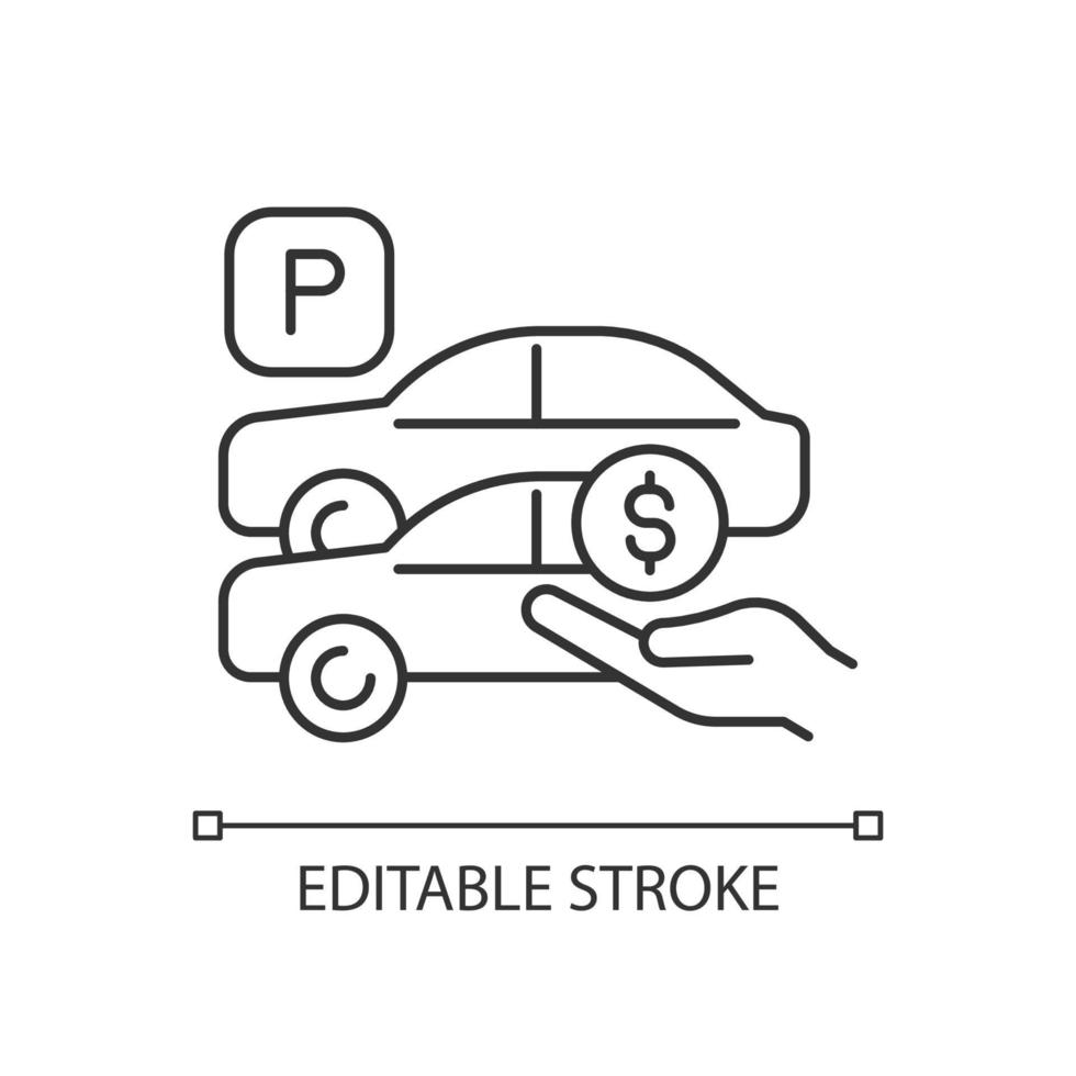 Free parking spots linear icon. Provide parking for employees. Offering privileges. Thin line customizable illustration. Contour symbol. Vector isolated outline drawing. Editable stroke