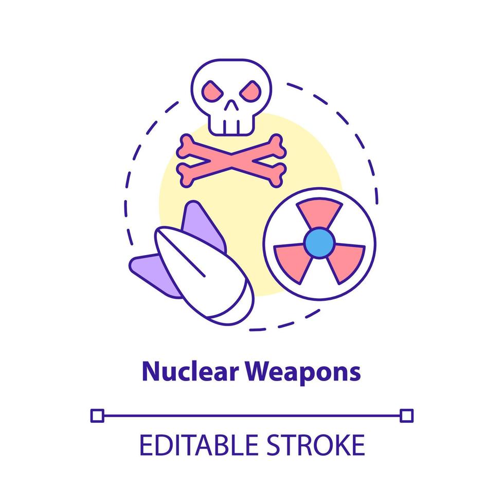 icono del concepto de armas nucleares. Ilustración de línea delgada de idea abstracta de uso de energía nuclear. artefacto con gran poder explosivo. bomba atómica. dibujo de color de contorno aislado vectorial. trazo editable vector