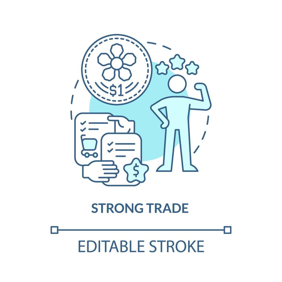 Strong trade turquoise concept icon. Expanding market abstract idea thin line illustration. Trading agreement. Isolated outline drawing. Editable stroke. Roboto-Medium, Myriad Pro-Bold fonts used vector