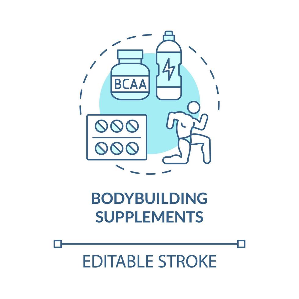 Bodybuilding supplements turquoise concept icon. Nutrition for athletes abstract idea thin line illustration. Isolated outline drawing. Editable stroke. Roboto-Medium, Myriad Pro-Bold fonts used vector