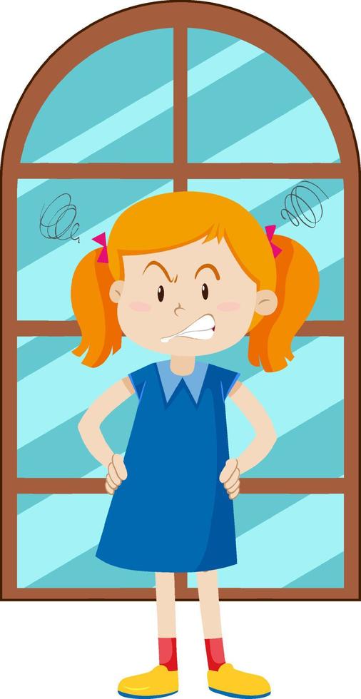 Angry girl standing by the window vector