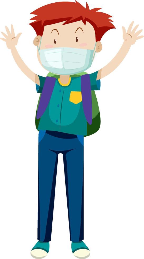 Cartoon young man wearing mask on white background vector