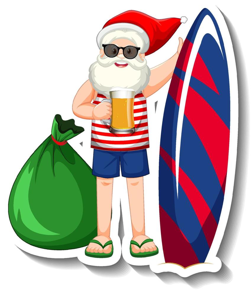 santa claus bebiendo cerveza en el tema de verano vector