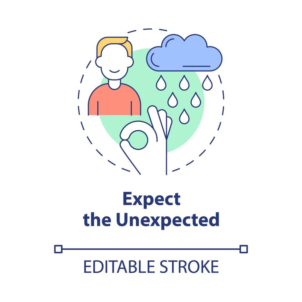 Expect unexpected concept icon. Think positive. Balanced lifestyle abstract idea thin line illustration. Isolated outline drawing. Editable stroke. Roboto-Medium, Myriad Pro-Bold fonts used vector