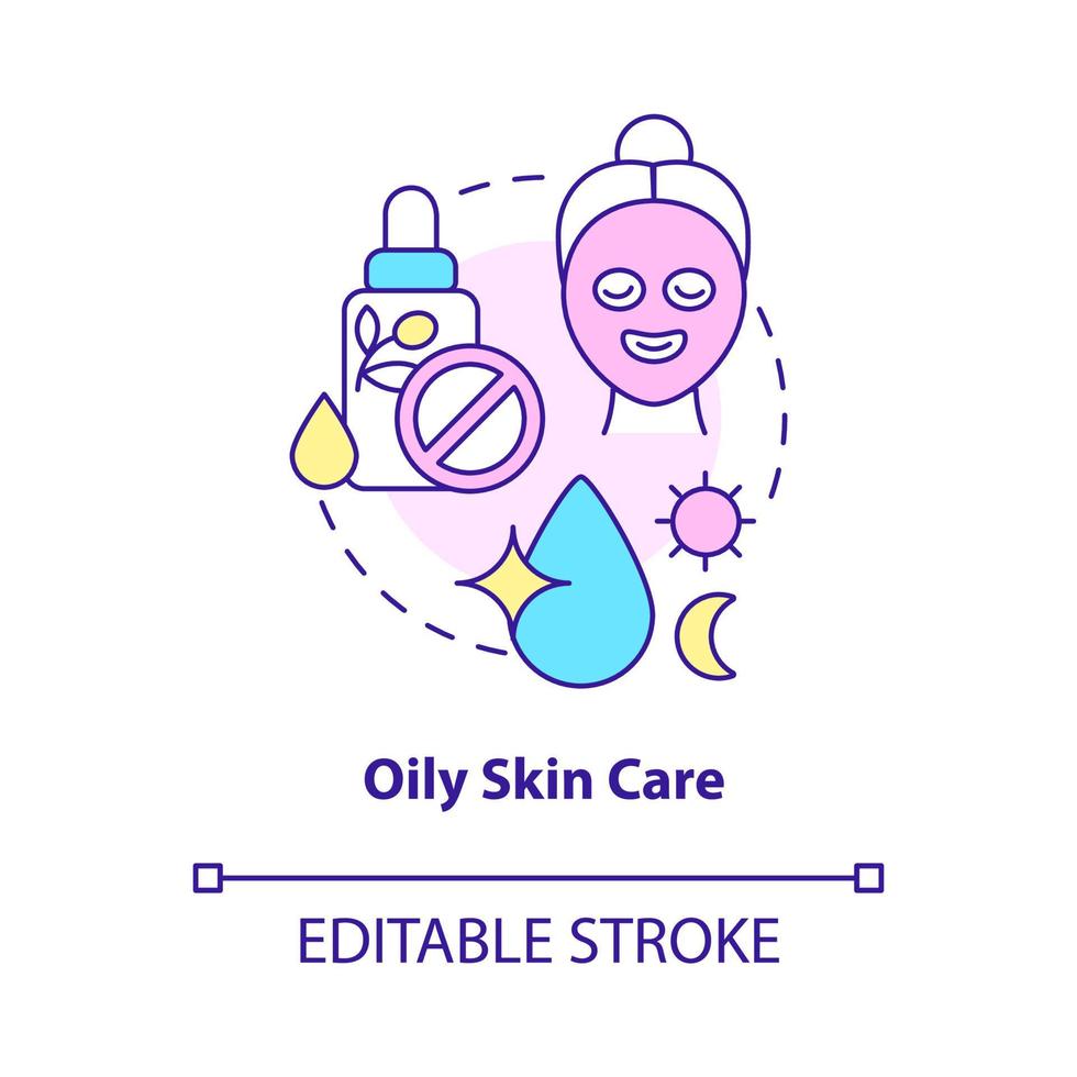 Oily skin care concept icon. Beauty tips. Everyday routine procedures abstract idea thin line illustration. Isolated outline drawing. Editable stroke. Roboto-Medium, Myriad Pro-Bold fonts used vector