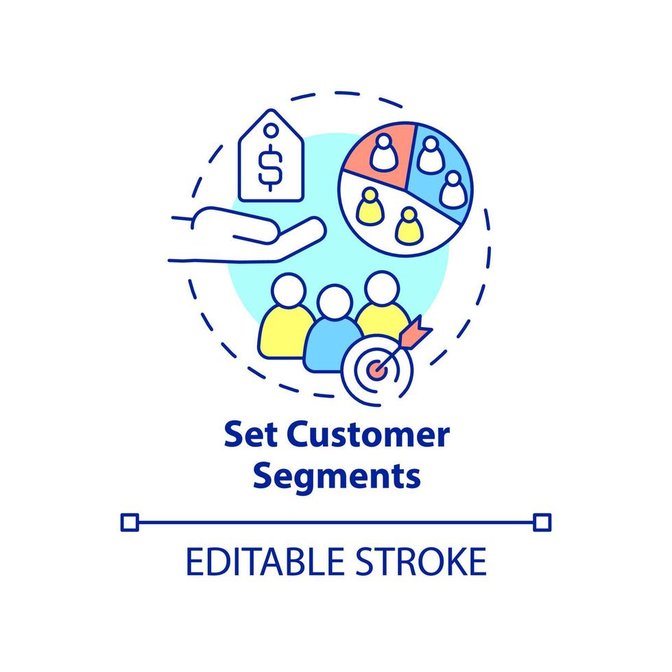 Set customer segments concept icon. Pricing strategy development abstract idea thin line illustration. Isolated outline drawing. Editable stroke. Roboto-Medium, Myriad Pro-Bold fonts used vector