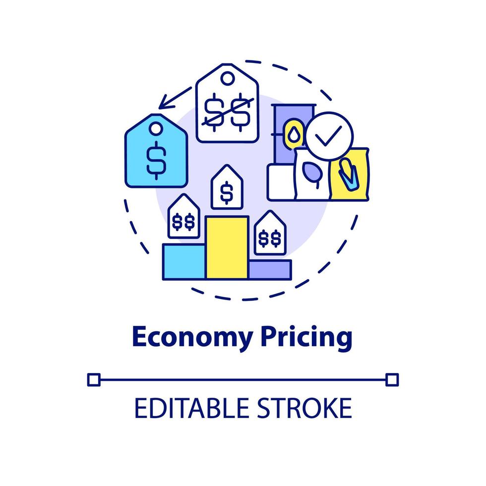 Economy pricing concept icon. Marketing strategy abstract idea thin line illustration. Volume-based pricing. Isolated outline drawing. Editable stroke. Roboto-Medium, Myriad Pro-Bold fonts used vector