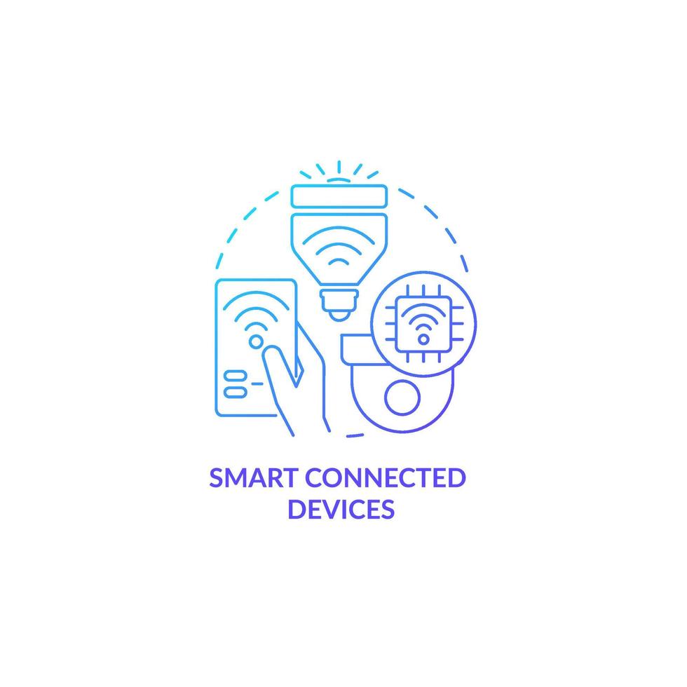 Smart connected devices blue gradient concept icon. Innovative technology abstract idea thin line illustration. Real-time data extraction. Isolated outline drawing. Myriad Pro-Bold font used vector