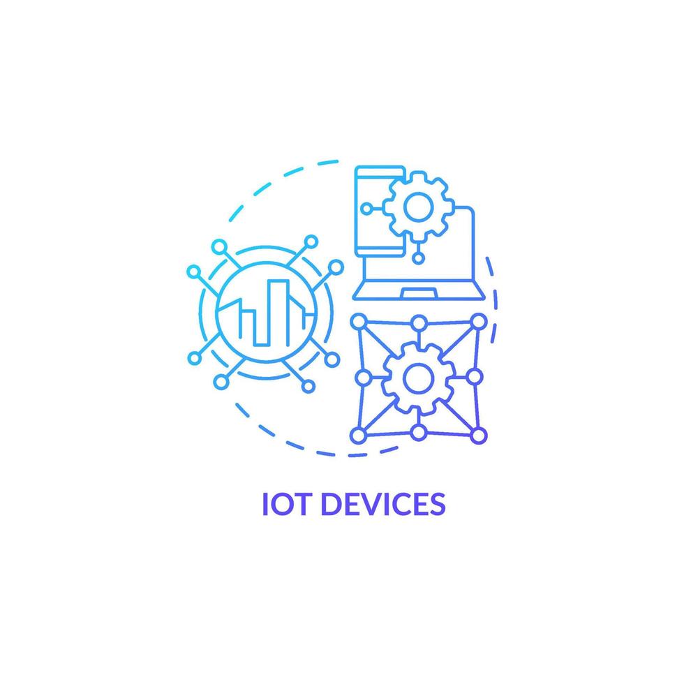 Iot devices blue gradient concept icon. Smart technology product abstract idea thin line illustration. Collecting and exchange data remotely. Isolated outline drawing. Myriad Pro-Bold font used vector