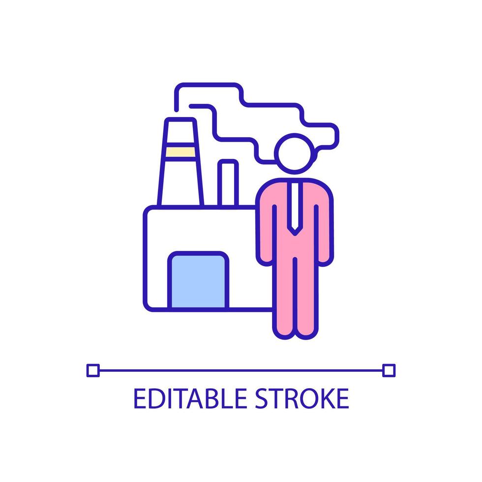 Factory owner RGB color icon. Executive director and businessperson. Manufacture worker. Enterprise manager. Isolated vector illustration. Simple filled line drawing. Editable stroke. Arial font used