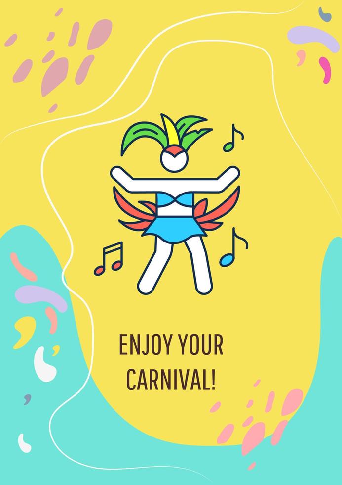 disfrute de su tarjeta de felicitación de carnaval con un elemento de icono de color. tarjeta brasileña. diseño vectorial de postal. volante decorativo con ilustración creativa. notecard con mensaje de felicitación en amarillo vector