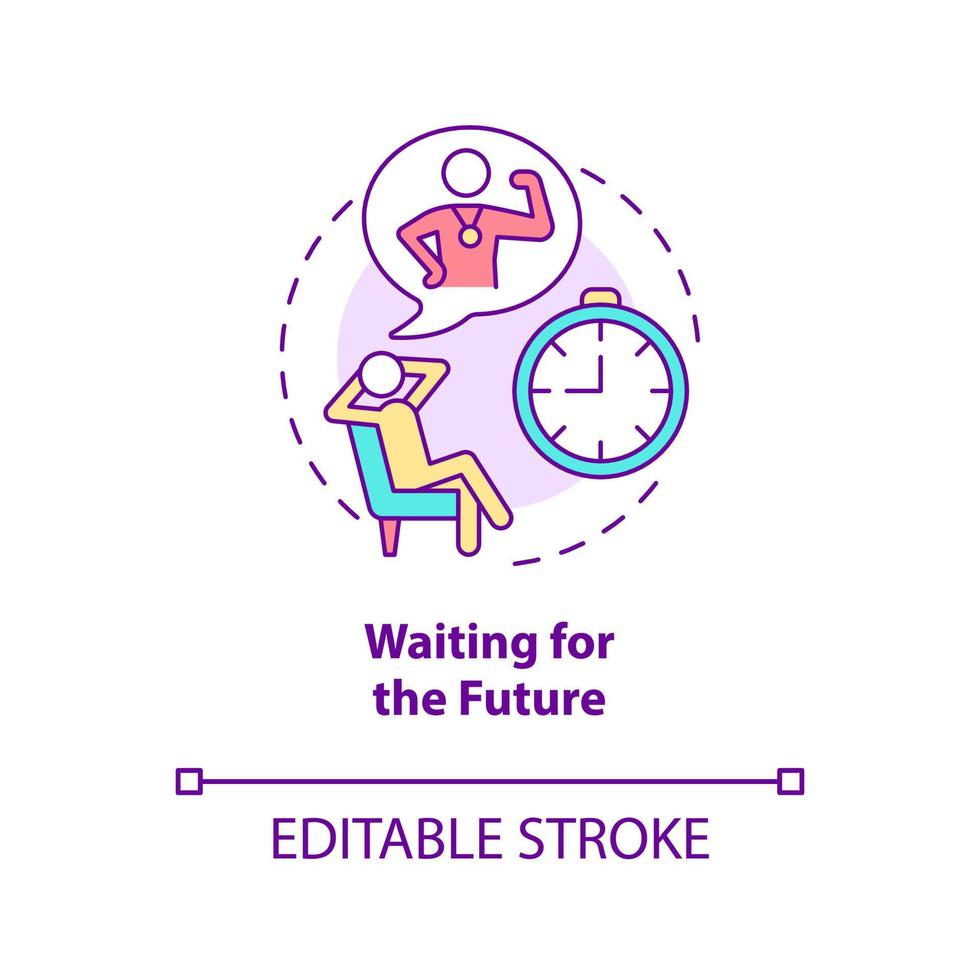 Waiting for future concept icon. Unhappy mindset abstract idea thin line illustration. Wait for tomorrow to change life. Happiness obstacle. Vector isolated outline color drawing. Editable stroke