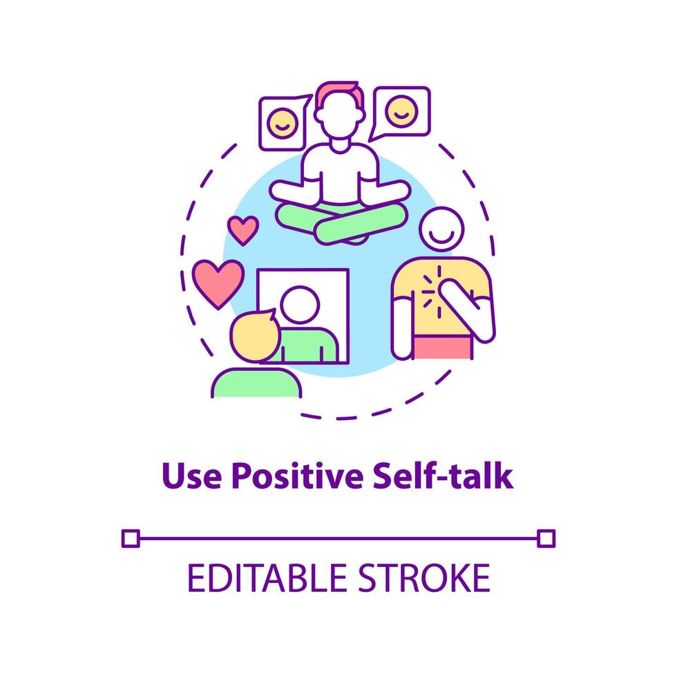 Use positive self talk concept icon. Happiness mindset strategy abstract idea thin line illustration. Positive thinking and attitude. Vector isolated outline color drawing. Editable stroke