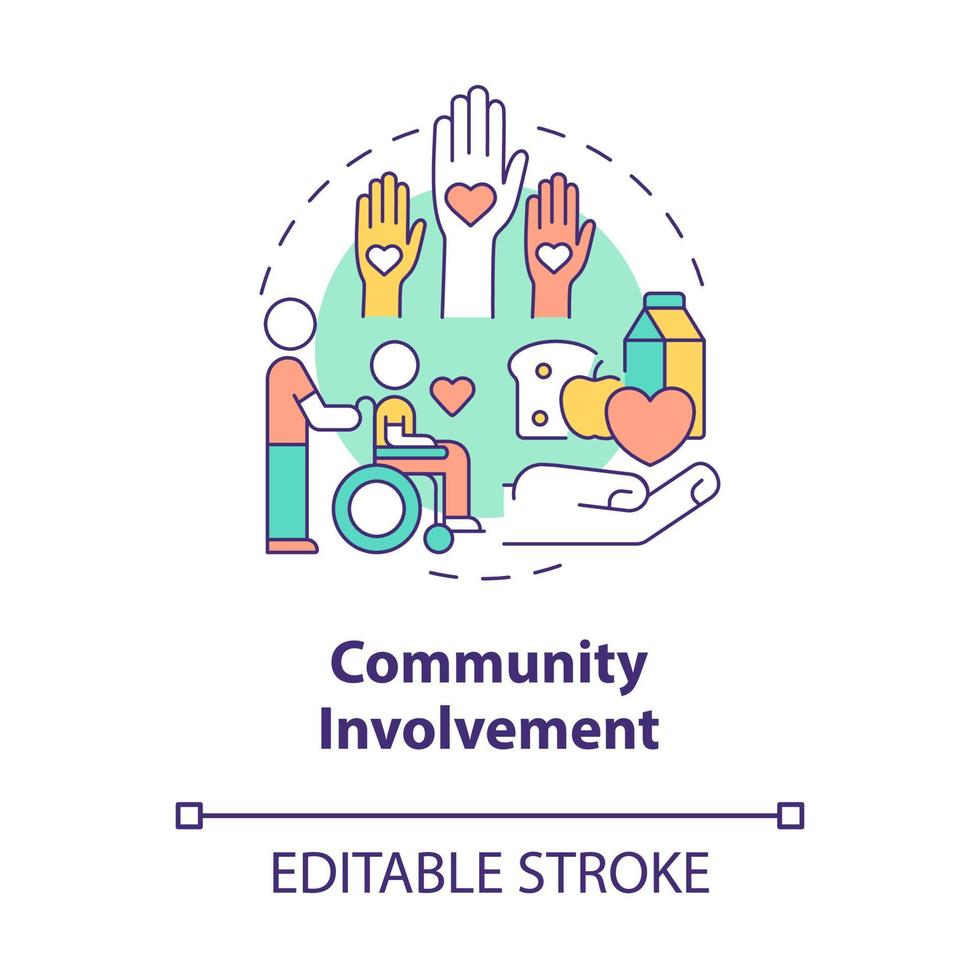 Community involvement concept icon. Build relationship with people abstract idea thin line illustration. Isolated outline drawing. Editable stroke. Roboto-Medium, Myriad Pro-Bold fonts used vector