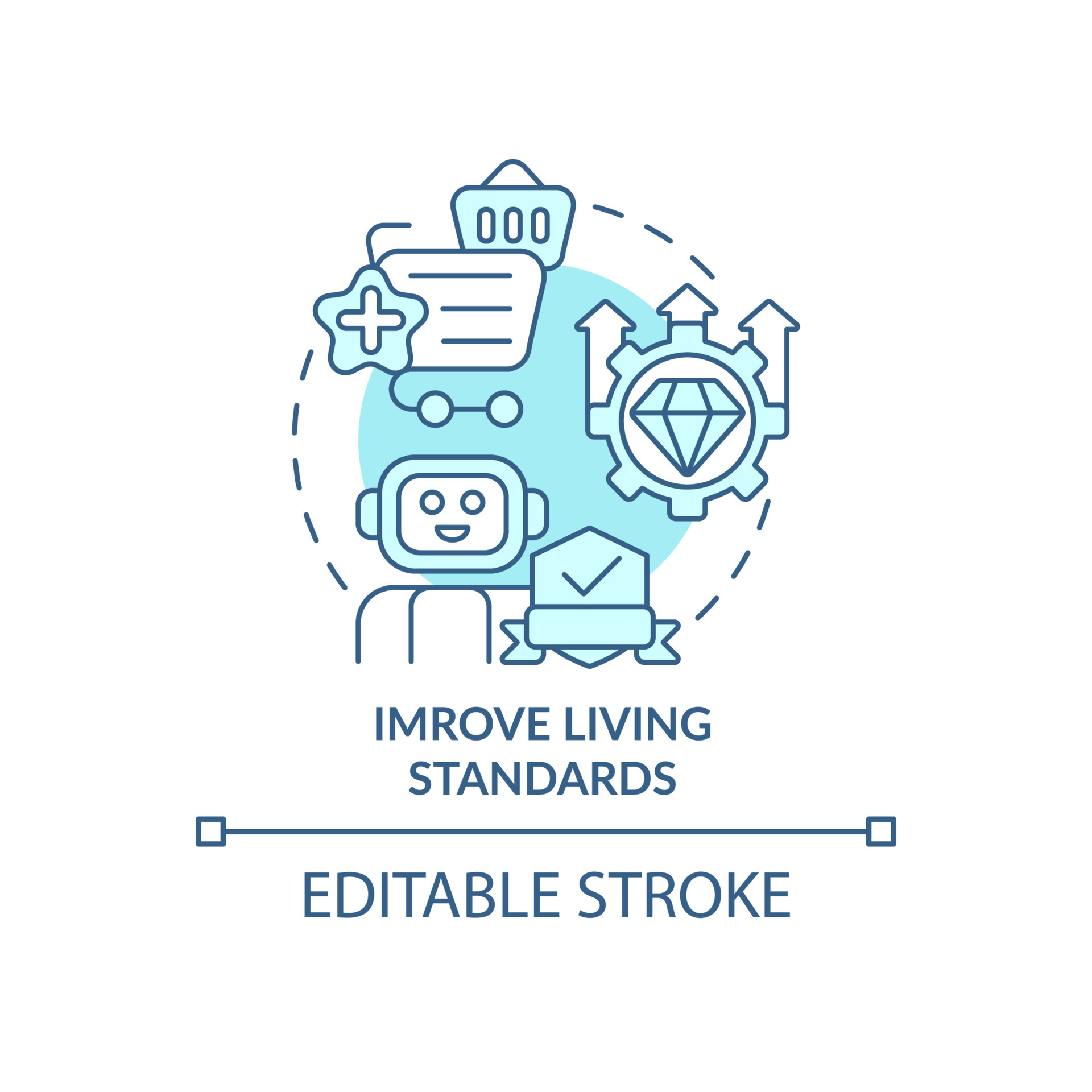 Improve living standards blue concept icon. Positive impact of