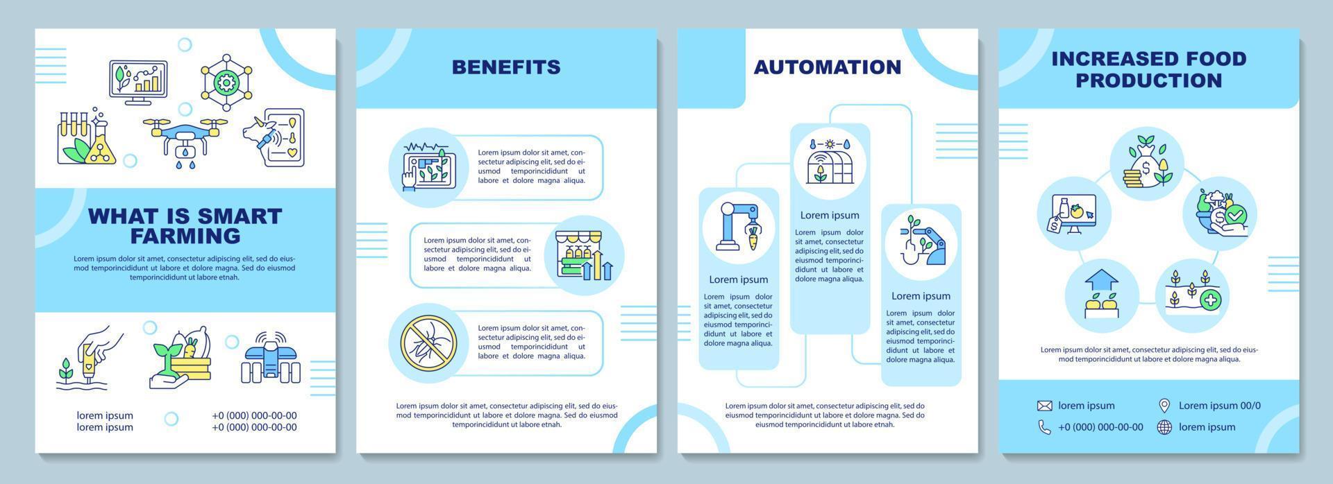 Smart farming brochure template. Automation approach. Booklet print design with linear icons. Vector layouts for presentation, annual reports, ads. Arial-Black, Myriad Pro-Regular fonts used