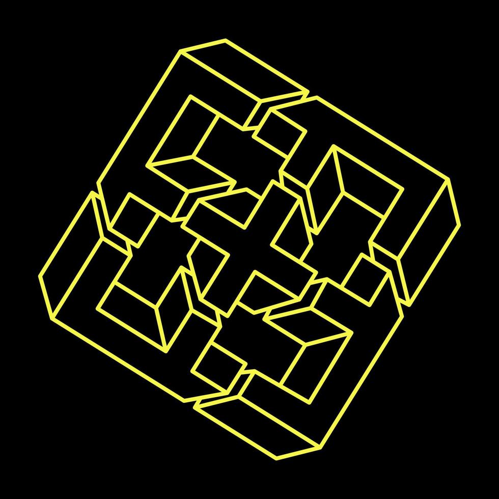 Impossible cube. Line design. Impossible shapes. Optical illusion objects. Optical art. vector