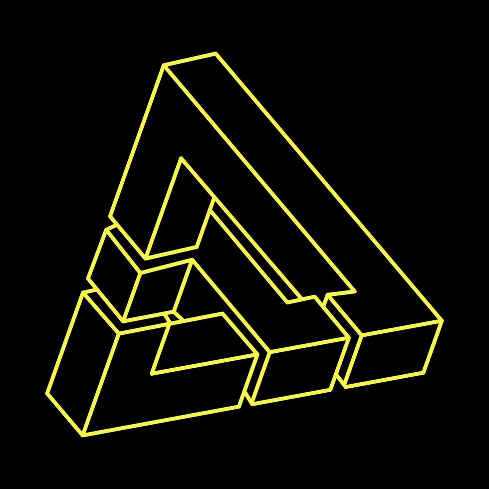 Impossible shapes. Optical illusion. Abstract eternal geometric object. Impossible endless outline. Impossible geometry symbol on a black background. Optical art. vector