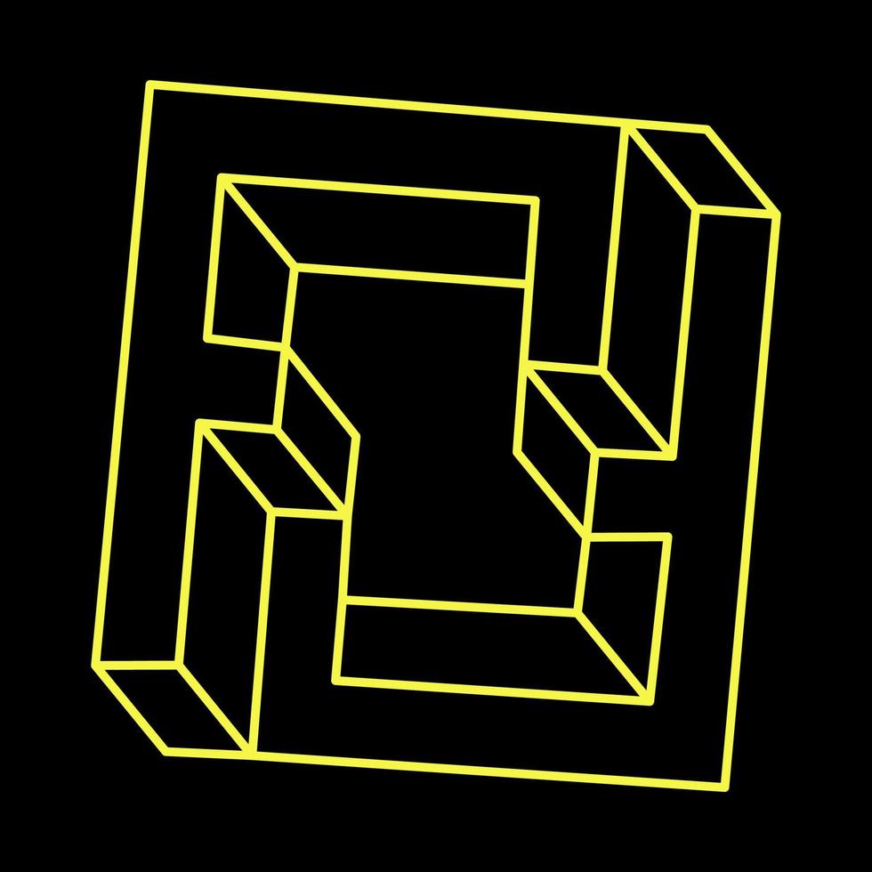 Impossible cube. Line design. Impossible shapes. Optical illusion objects. Optical art. Geometric figures. vector