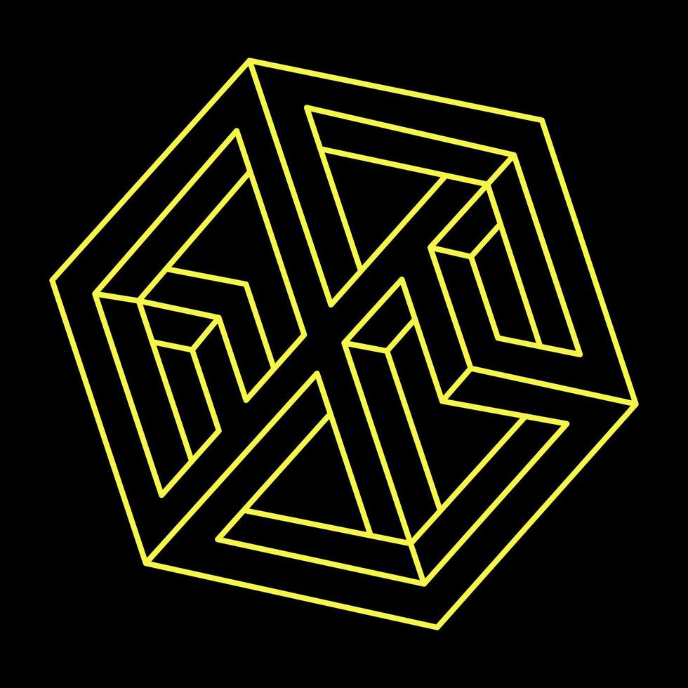 Impossible hexagon. Line design. Impossible shapes. Optical illusion objects. Optical art. Sacred geometry figure. vector