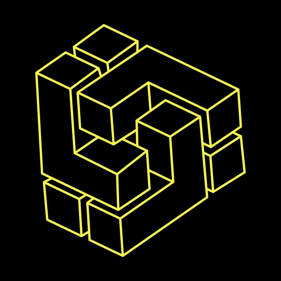Impossible cube. Line design. Impossible shapes. Optical illusion objects. Optical art. Geometry. vector