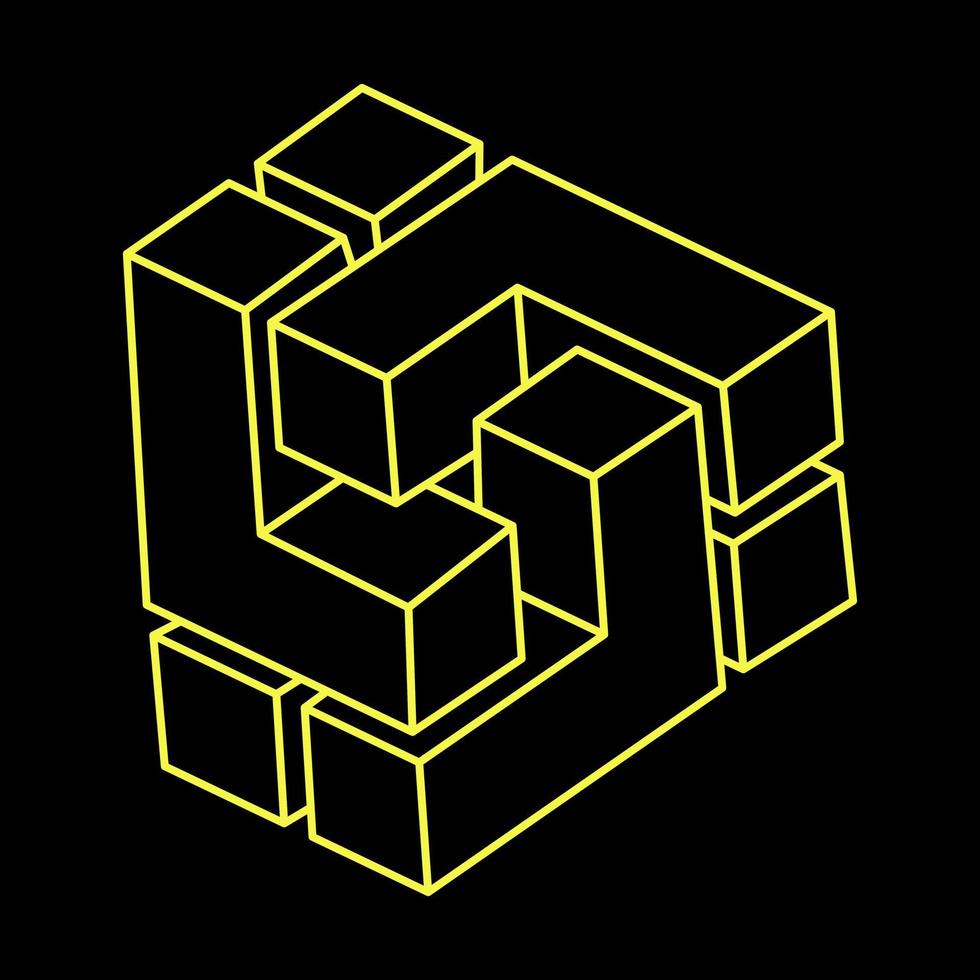 cubo imposible. diseño de línea formas imposibles. objetos de ilusión óptica. arte óptico. geometría. vector