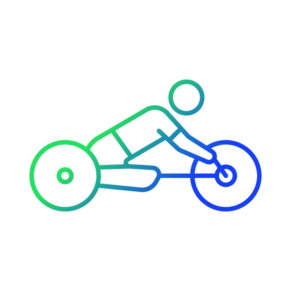 Icono de vector lineal de gradiente de ciclismo de carretera adaptable. carreras de bicicletas de carretera. competencia de ciclismo atleta con discapacidad. símbolo de color de línea delgada. pictograma de estilo moderno. dibujo de contorno aislado vectorial