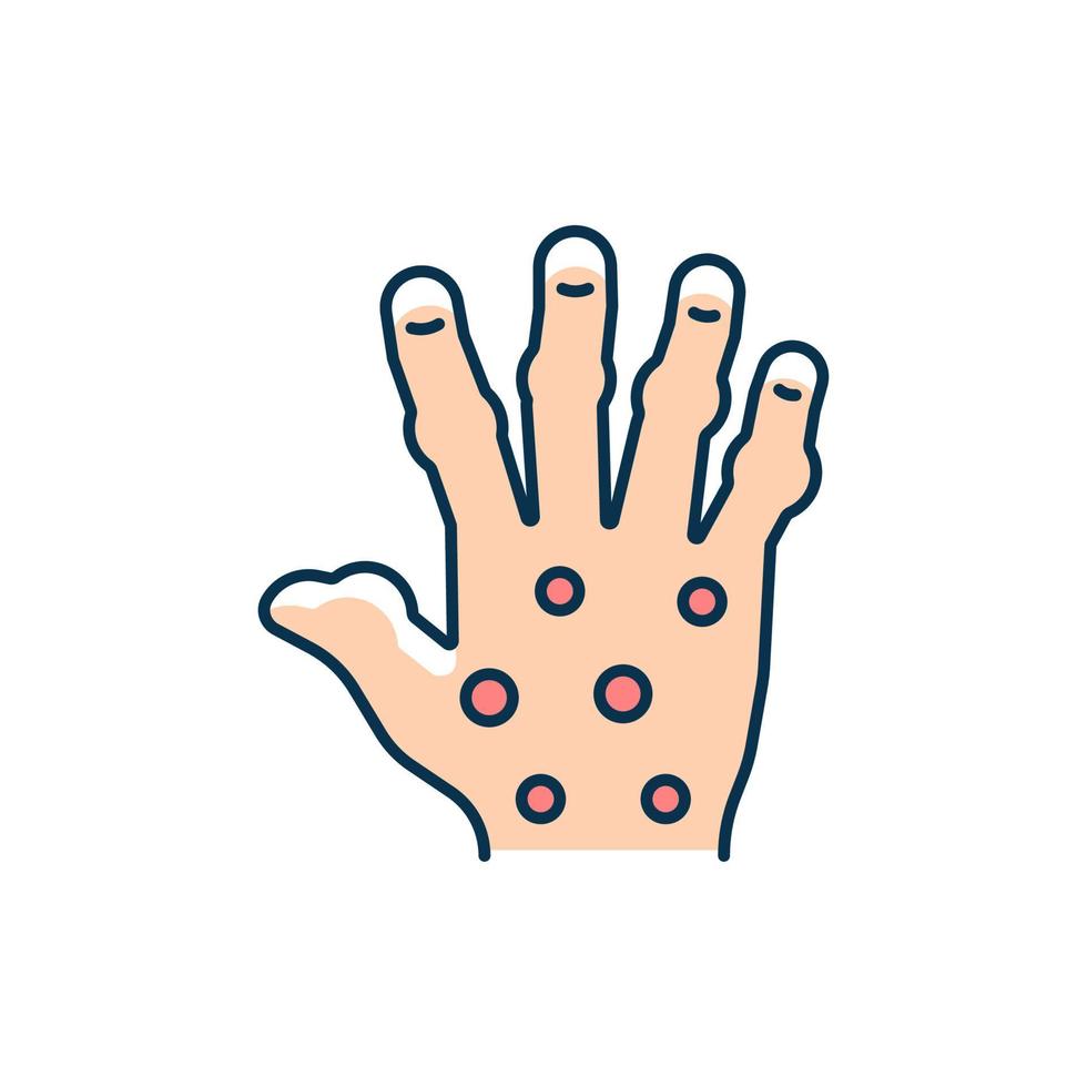 Psoriatic arthritis RGB color icon. Painful finger and hand joints. Permanent bones damage. Chronic inflammatory condition. Fingers deformity. Isolated vector illustration. Simple filled line drawing