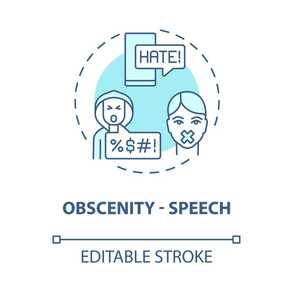 Obscenity speech blue concept icon. Non-protected speech type abstract idea thin line illustration. Abusive language. Disgusting words. Vector isolated outline color drawing. Editable stroke