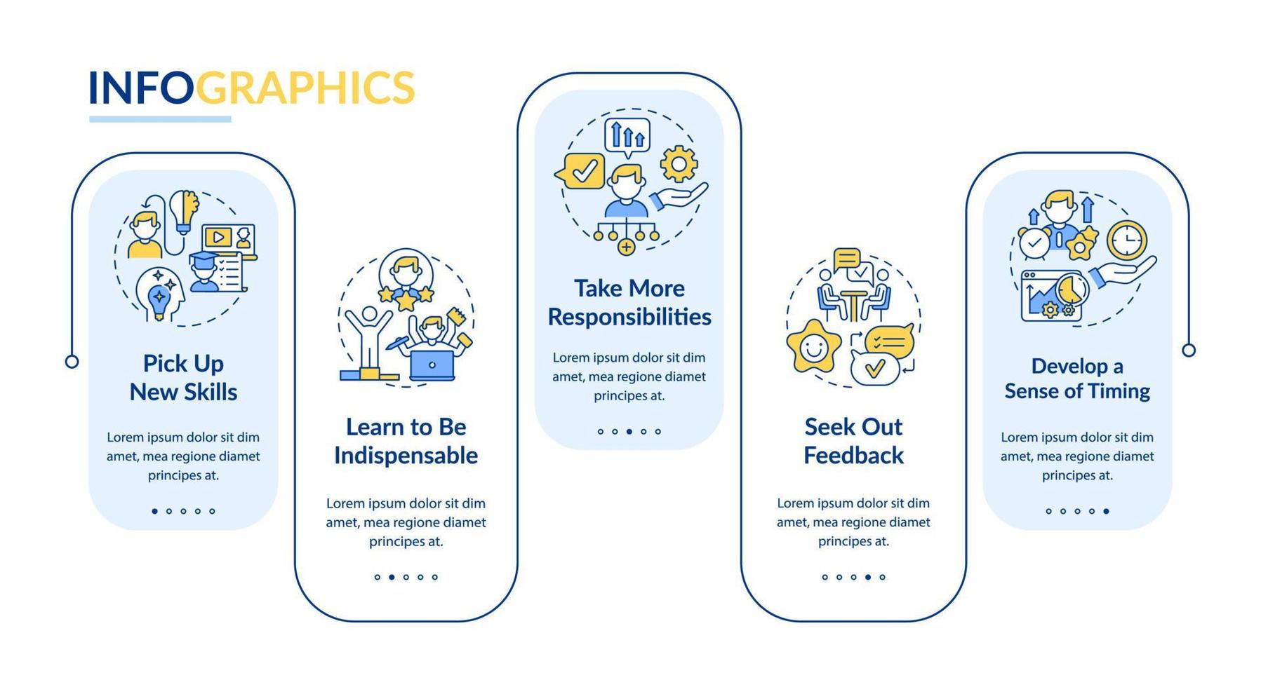 plantilla de infografía vectorial de pasos de carrera. elementos de diseño de esquema de presentación de desarrollo profesional. visualización de datos con 5 pasos. gráfico de información de la línea de tiempo del proceso. diseño de flujo de trabajo con iconos de línea vector