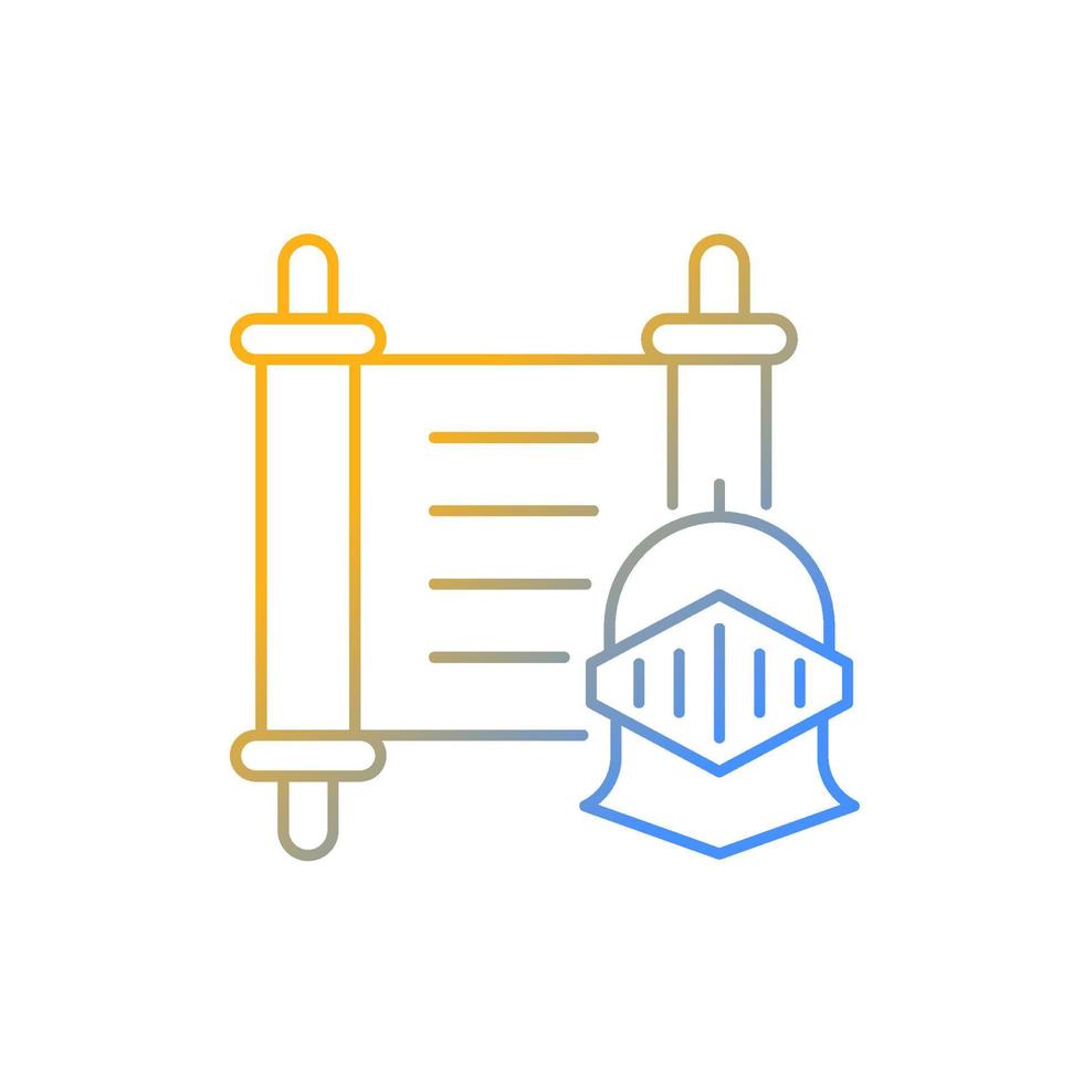History gradient linear vector icon. Medieval knight against background of ancient scroll. Cultural education Thin line color symbol. Modern style pictogram. Vector isolated outline drawing
