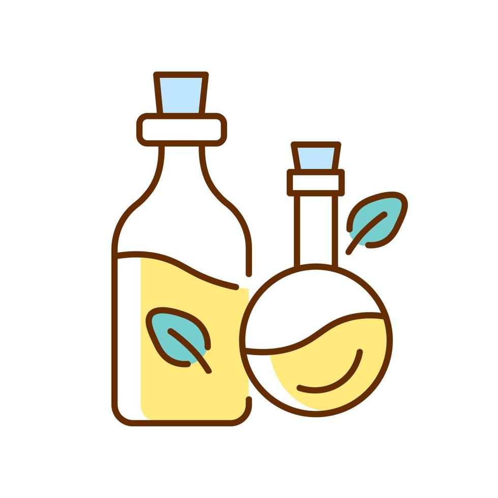 icono de color rgb de aceite de masaje. aromaterapia Aceite herbal natural y orgánico para masajes. terapia de cuidado de la piel. tratamiento de belleza. ilustración vectorial aislada. dibujo lineal relleno simple vector