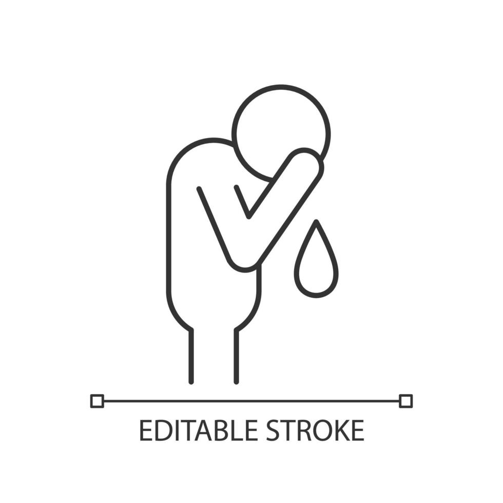 Cry linear icon. Experiencing negative emotions. Depression. Person  covering face with hand. Thin line customizable illustration. Contour symbol.  Vector isolated outline drawing. Editable stroke 5921139 Vector Art at  Vecteezy