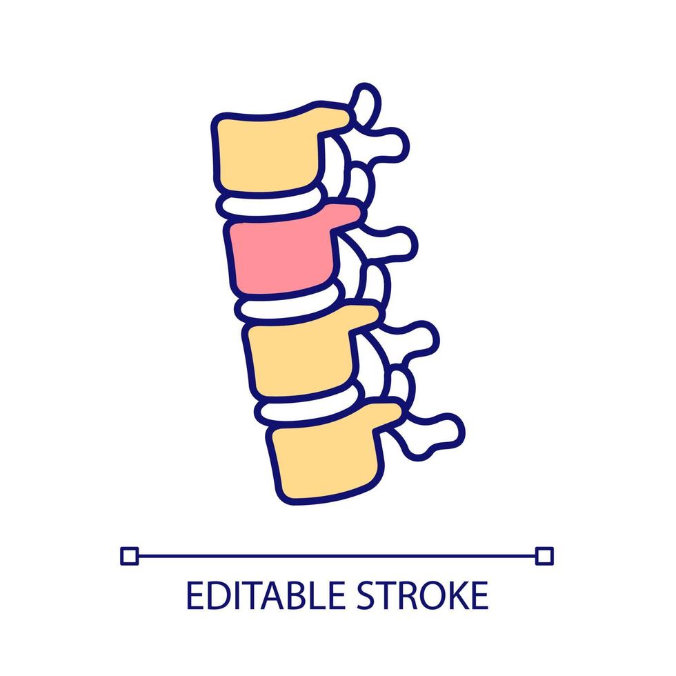 Vertebrae RGB color icon. Backbone and joints disease. Back column trauma. Skeleton. Arthritis and osteoarthritis. Isolated vector illustration. Simple filled line drawing. Editable stroke