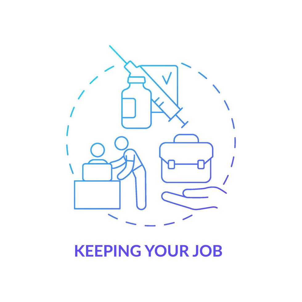 Keeping job blue gradient concept icon. Mandatory vaccination abstract idea thin line illustration. Getting covid vaccines. Educating workforce. Safe workplace. Vector isolated outline color drawing