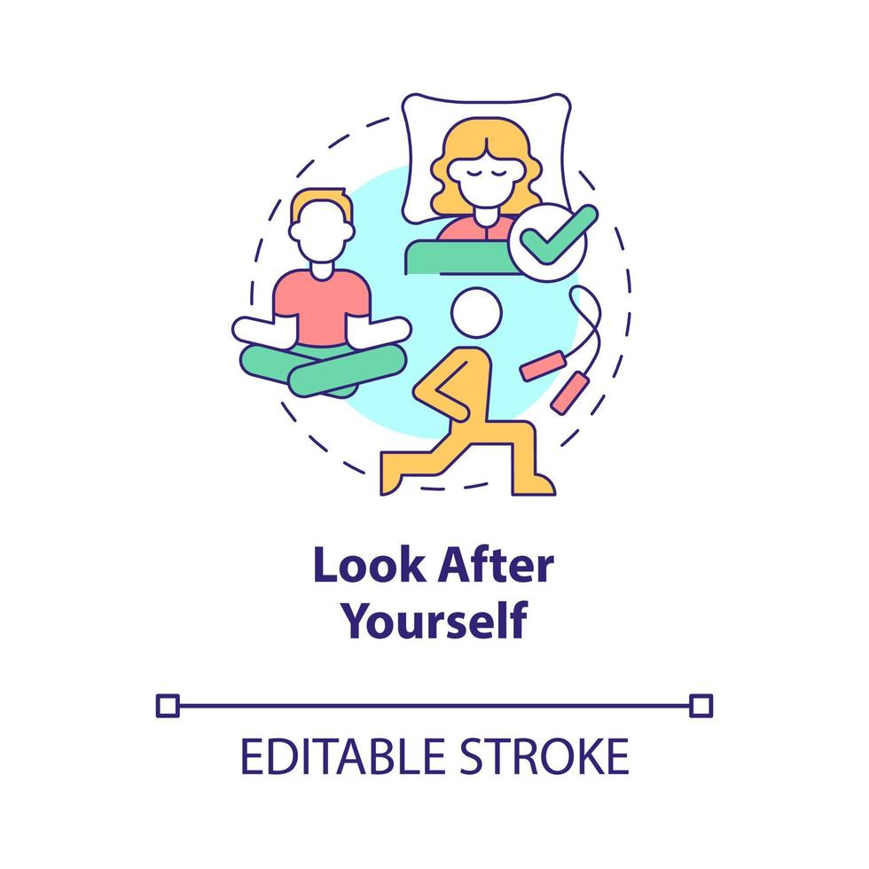 Look after yourself concept icon. Healthy and balanced lifestyle abstract idea thin line illustration. Isolated outline drawing. Editable stroke. Roboto-Medium, Myriad Pro-Bold fonts used vector