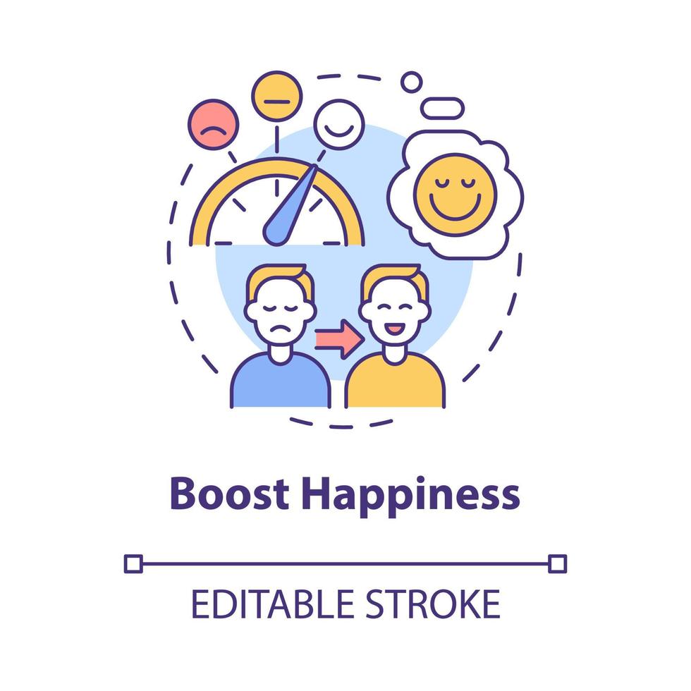 Boost happiness concept icon. Living happy life. Wellness lifestyle abstract idea thin line illustration. Isolated outline drawing. Editable stroke. Roboto-Medium, Myriad Pro-Bold fonts used vector