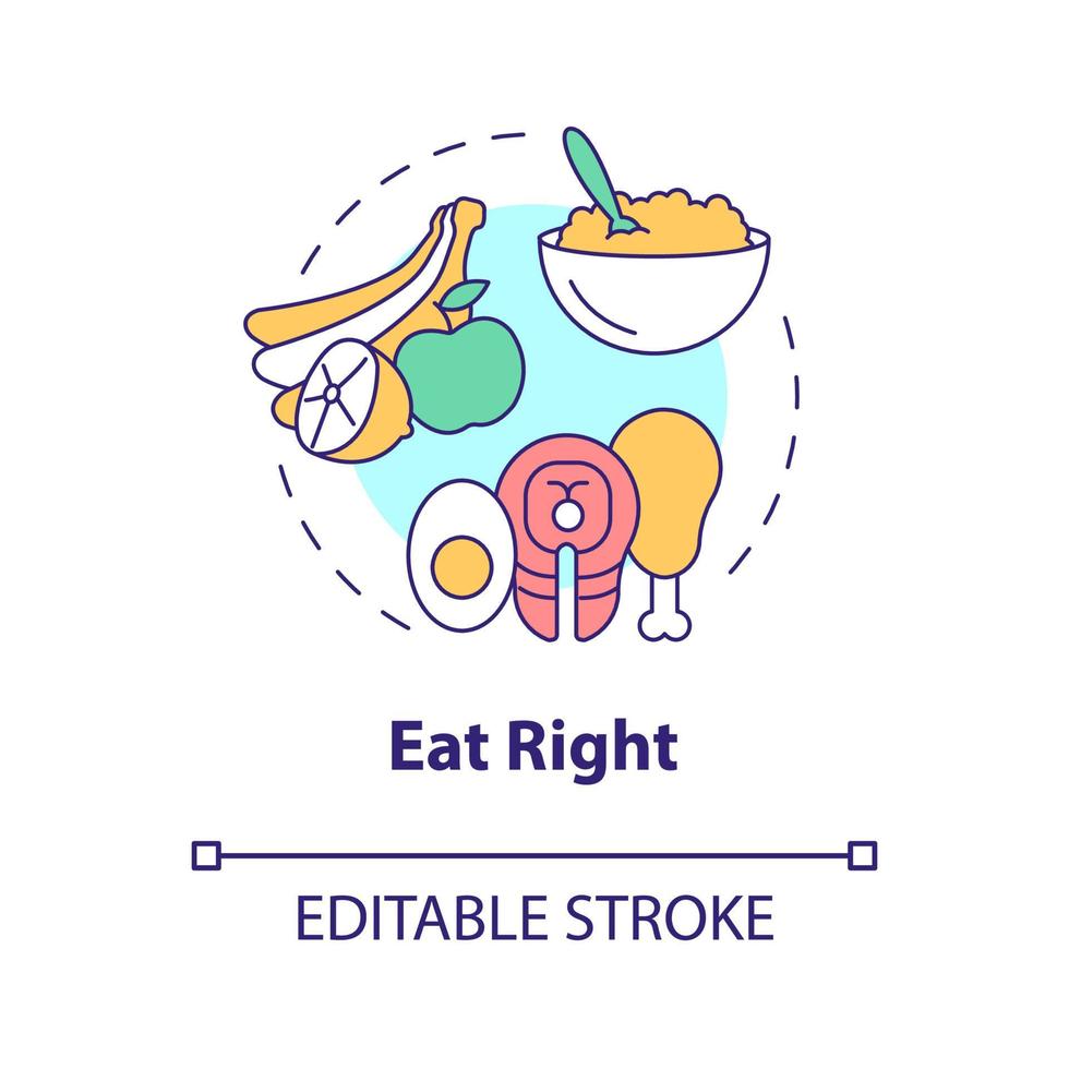 comer el icono del concepto correcto. nutrición balanceada. elija una ración saludable idea abstracta ilustración de línea delgada. dibujo de contorno aislado. trazo editable. roboto-medium, innumerables fuentes pro-bold utilizadas vector