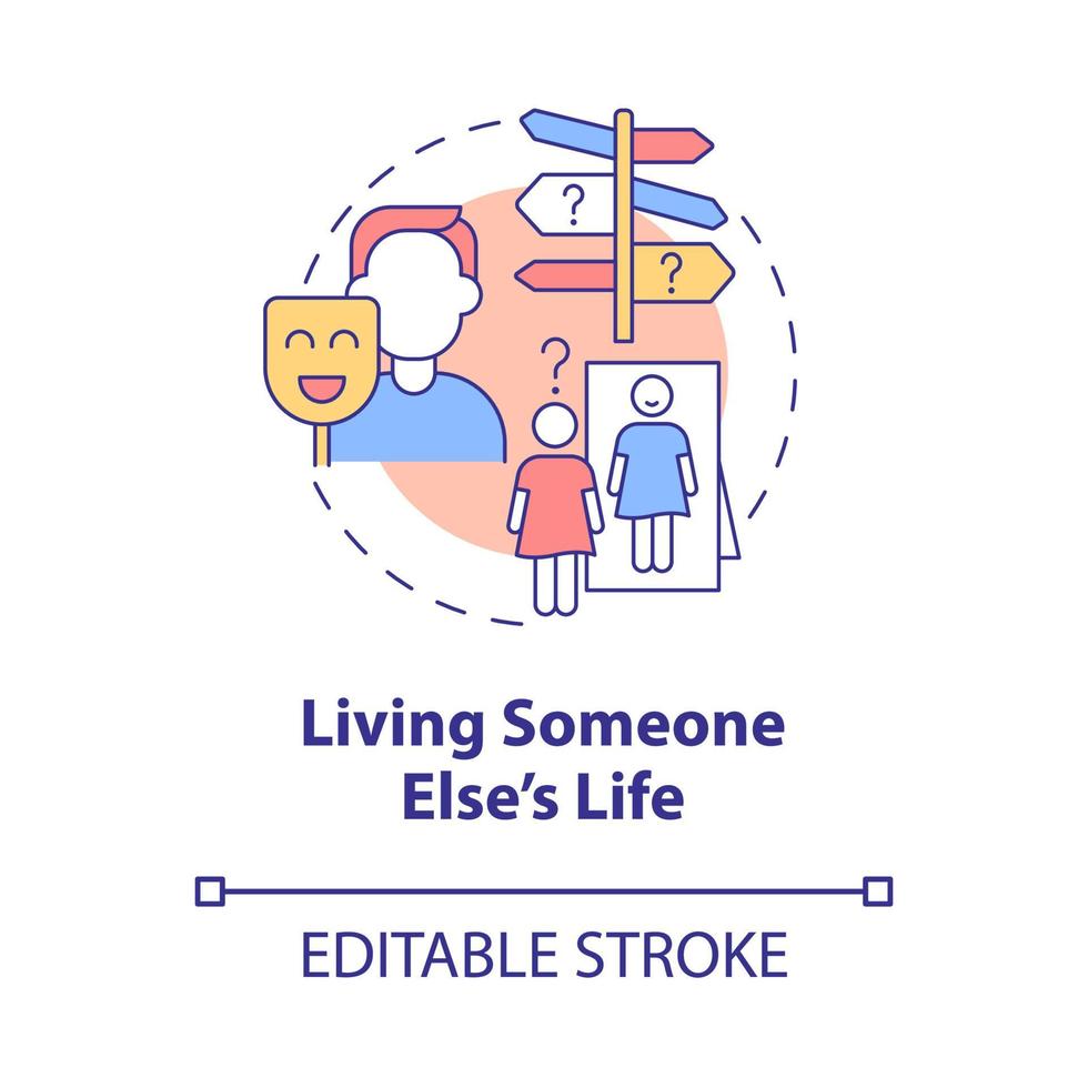 Living someone else life concept icon. Losing yourself of disbalance abstract idea thin line illustration. Isolated outline drawing. Editable stroke. Roboto-Medium, Myriad Pro-Bold fonts used vector