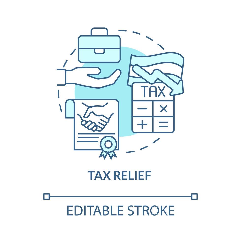 icono de concepto turquesa de desgravación fiscal. programa de gobierno idea abstracta ilustración de línea delgada. reducción de las tasas impositivas. dibujo de contorno aislado. trazo editable. roboto-medium, innumerables fuentes pro-bold utilizadas vector