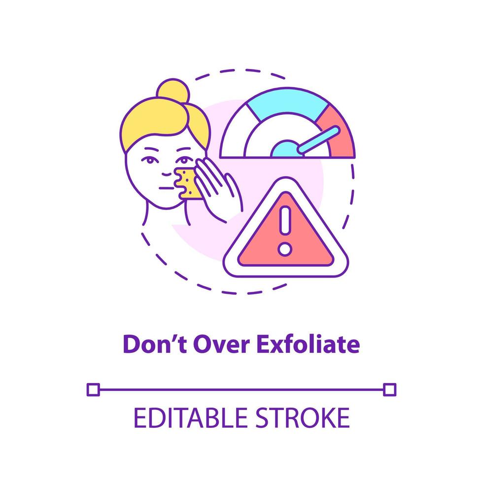 Dont over exfoliate concept icon. Procedure to limit. Skincare routine abstract idea thin line illustration. Isolated outline drawing. Editable stroke. Roboto-Medium, Myriad Pro-Bold fonts used vector