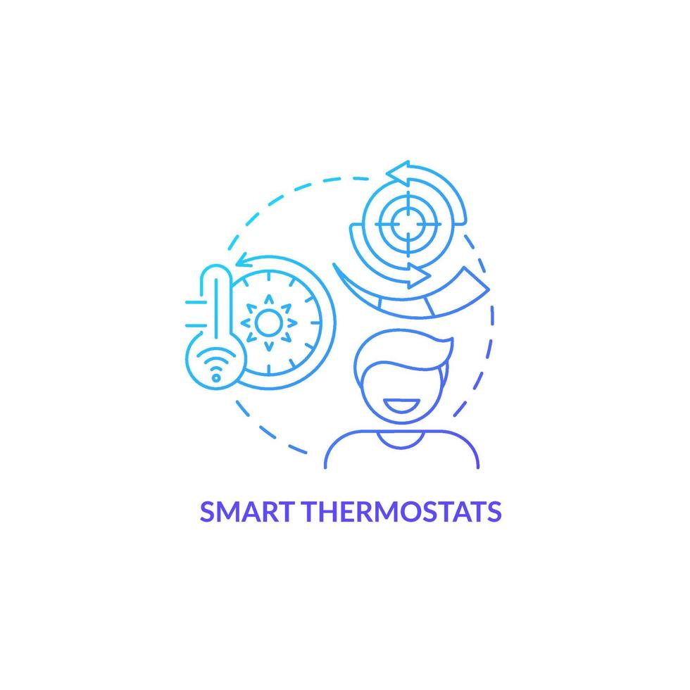 Smart thermostats blue gradient concept icon. Smart home device abstract idea thin line