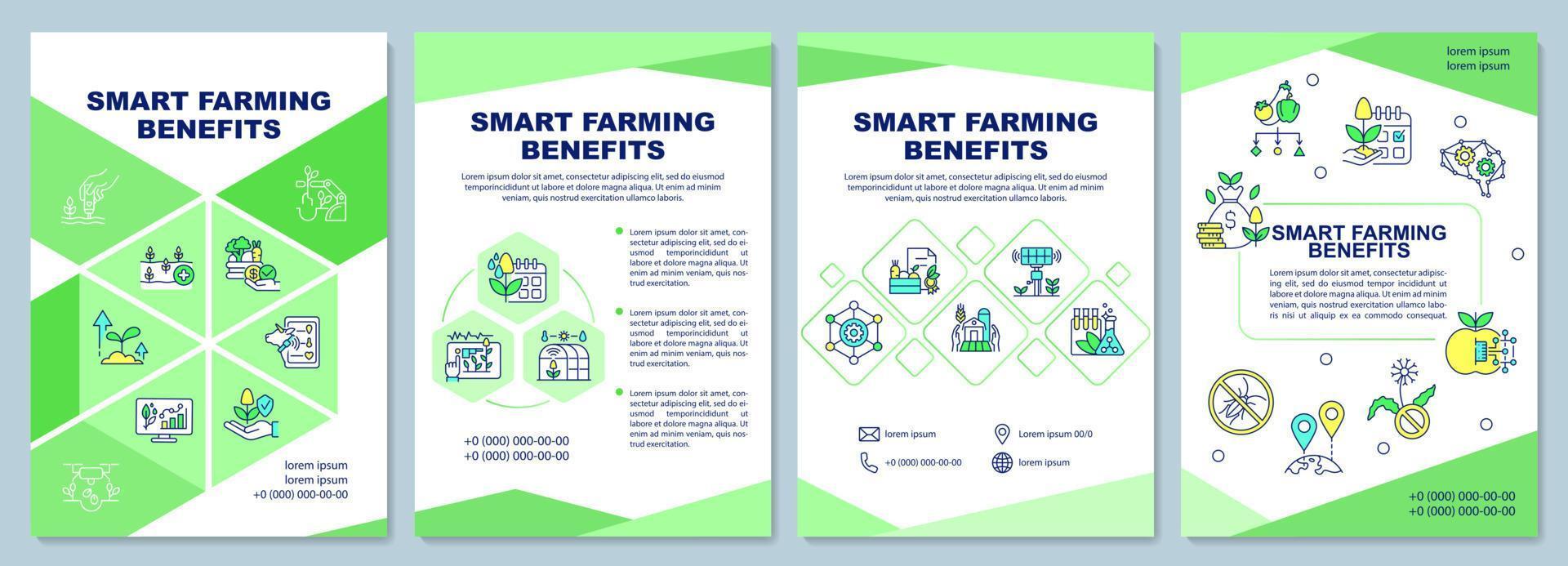 Smart farming benefits brochure template. Increased production. Booklet print design with linear icons. Vector layouts for presentation, annual reports, ads. Arial-Black, Myriad Pro-Regular fonts used