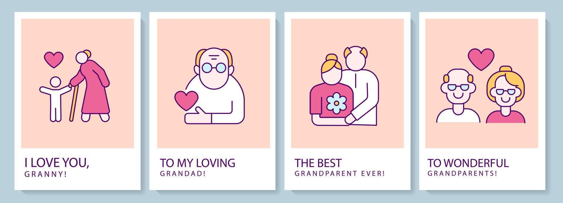 Express gratitude to grandparents greeting card with color icon element set. Postcard vector design. Decorative flyer with creative illustration. Notecard with congratulatory message on pink