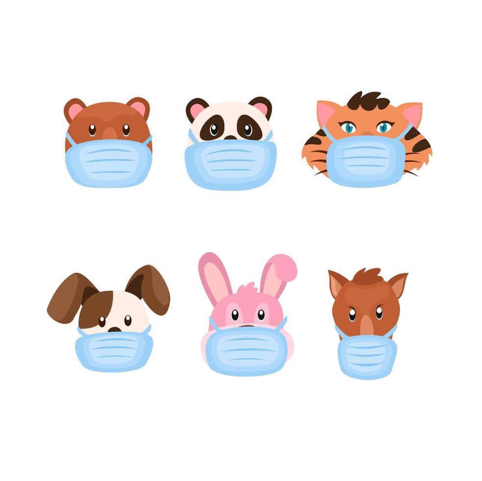 animals head wear mask avatar character collection set cartoon illustration vector