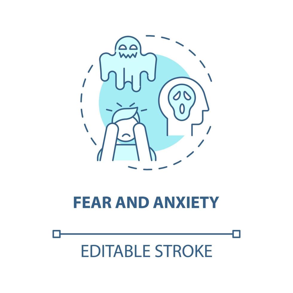 Fear and anxiety blue concept icon. Hate speech effect abstract idea thin line illustration. Post-traumatic stress. Feeling nervous and tense. Vector isolated outline color drawing. Editable stroke